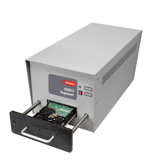 Intimus Model 15000G degausser with media drawer open