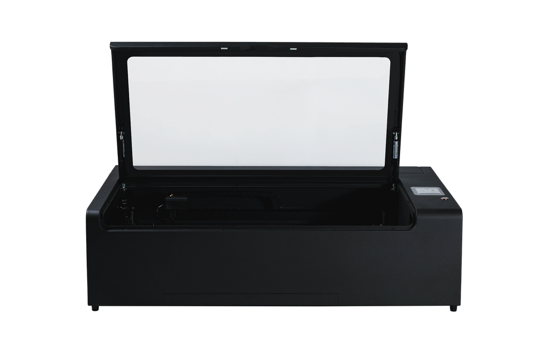 FLUX HEXA RF laser cutter - front view, lid open