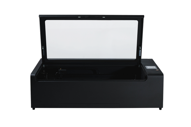 FLUX HEXA RF laser cutter - front view, lid open