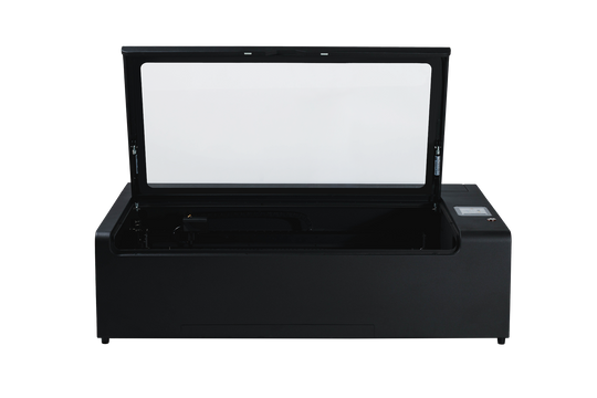 FLUX HEXA RF laser cutter - front view, lid open