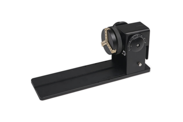 FLUX Chuck Rotary add-on for Promark with graduated rotation dial, chuck jaws, and slotted base plate