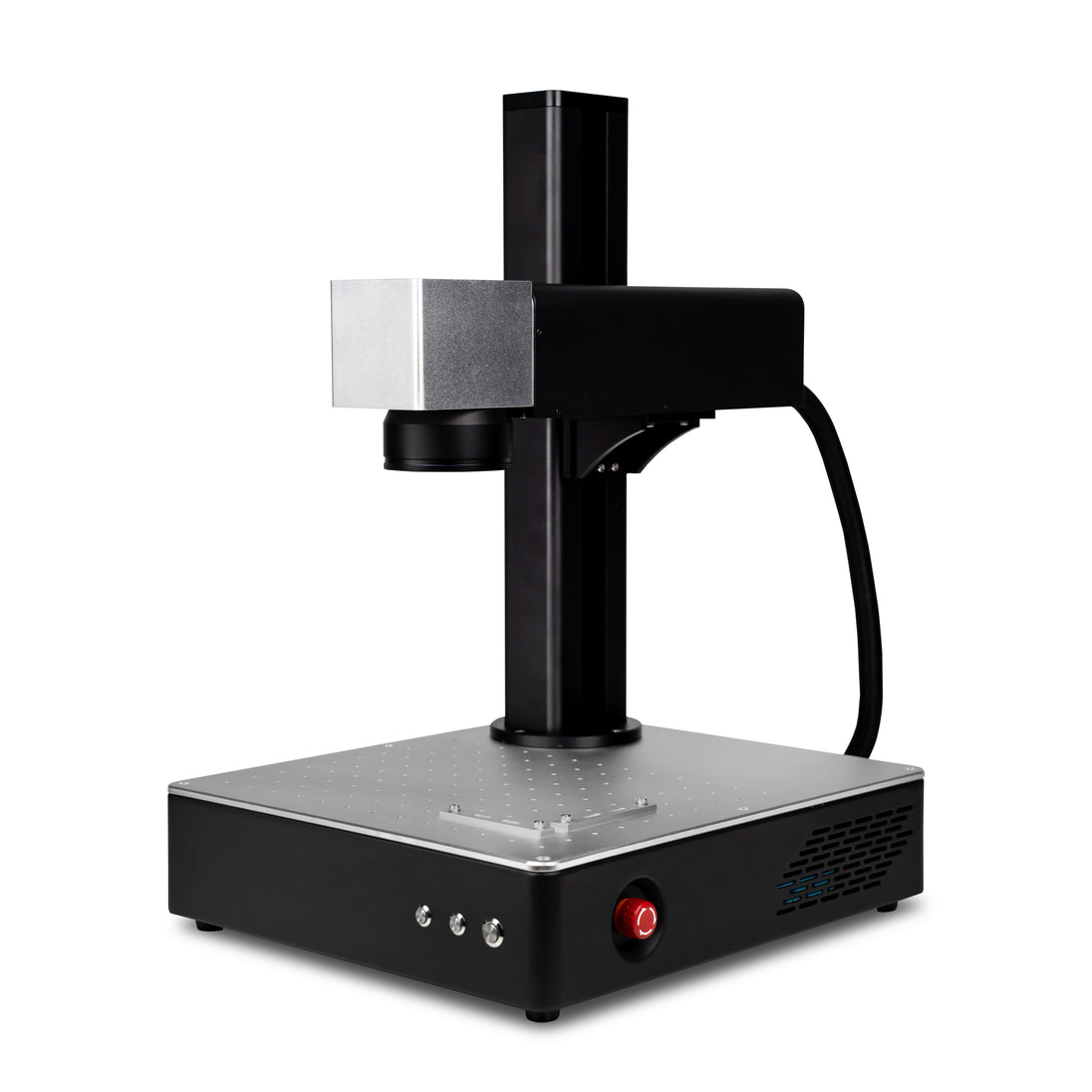 FLUX Promark MOPA M100 fiber laser marking machine, angled front view