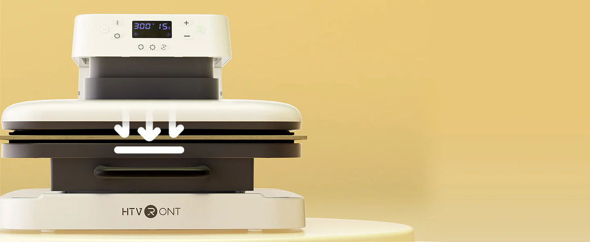 LOKLiK Auto Heat Press with pull-out drawer open, pressing a design onto fabric