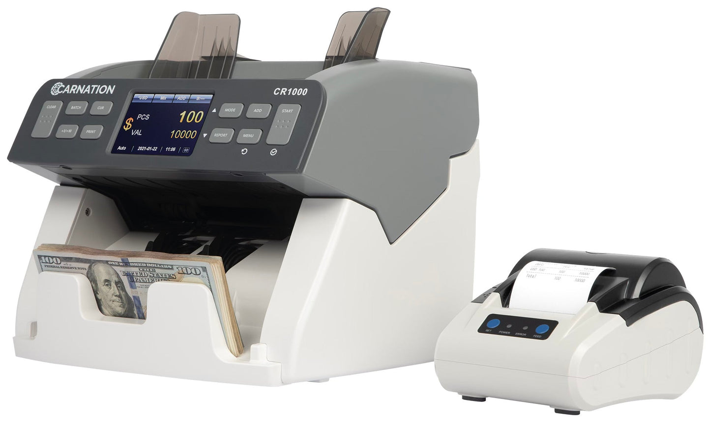Carnation FedPro CR1000 currency counter, close-up of controls