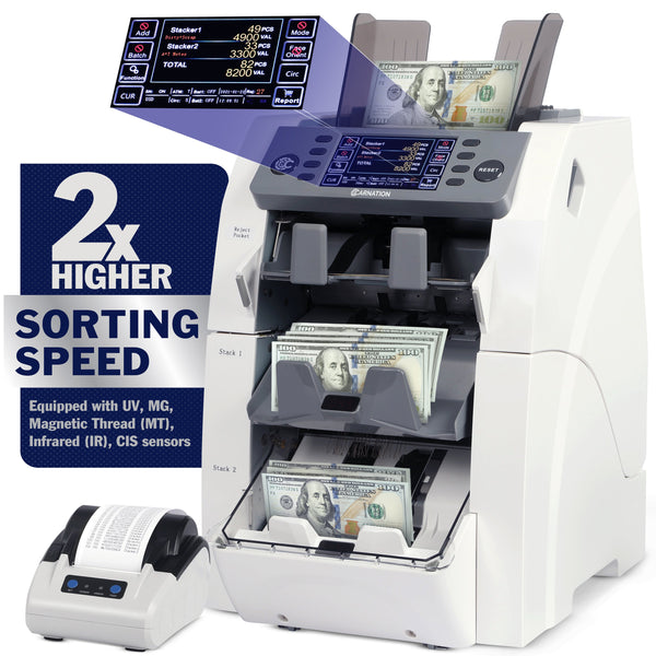 Carnation FedPro CR2500 currency counter, angled view