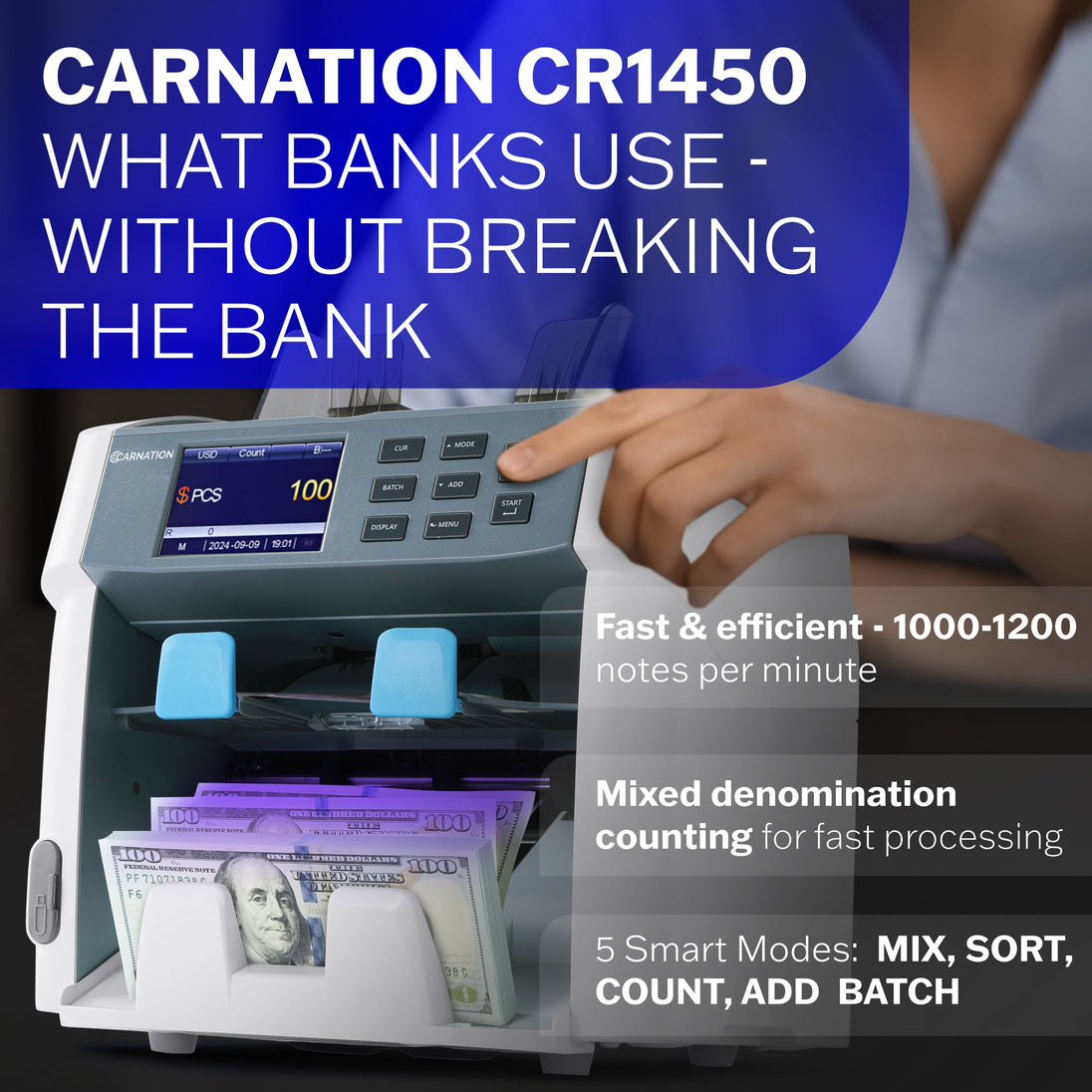 Carnation FedPro CR1450 currency counter counting bills
