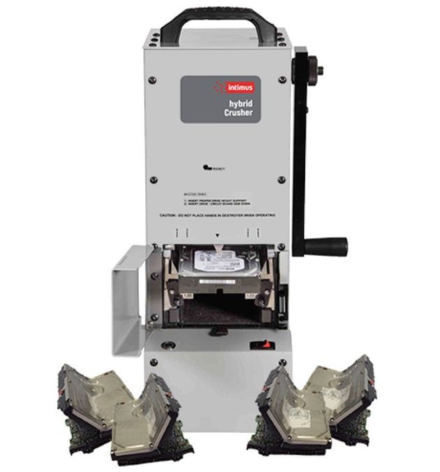 Intimus Hybrid NSA-listed hard drive crusher with crushed hard drives