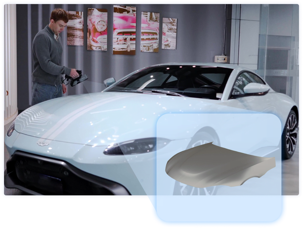 3DeVOK MT Gen2 scanning a sports car in a workshop